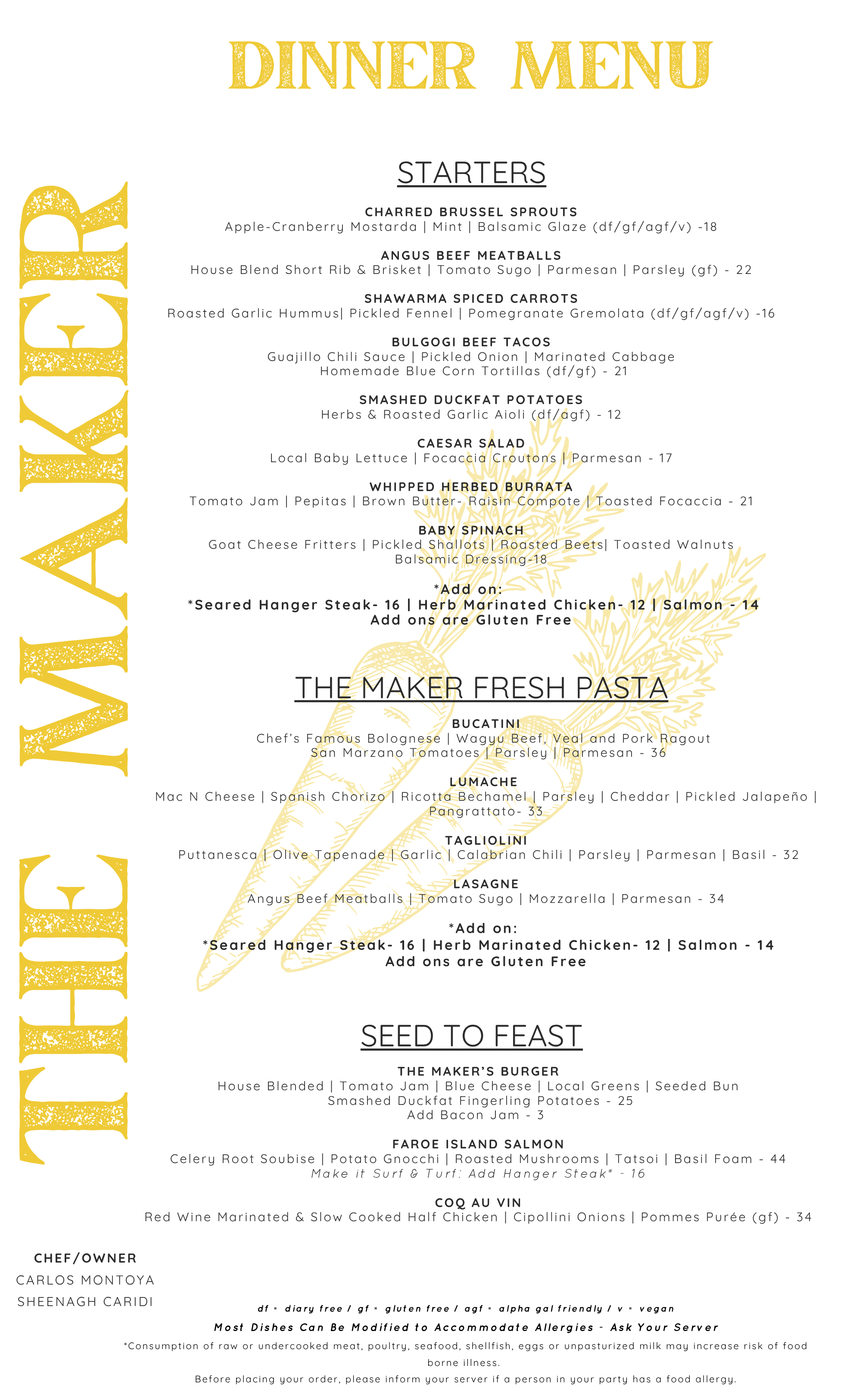 邦楽 PERFECT! MENU Dinner Menu | The Maker Pasta Shop & Cafe on Martha's Vineyard